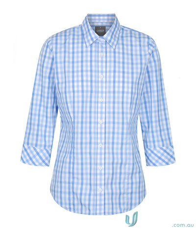 Foxton Tonal Check Theck 3Q Shirt, light blue and white plaid, easy iron, silk protein
