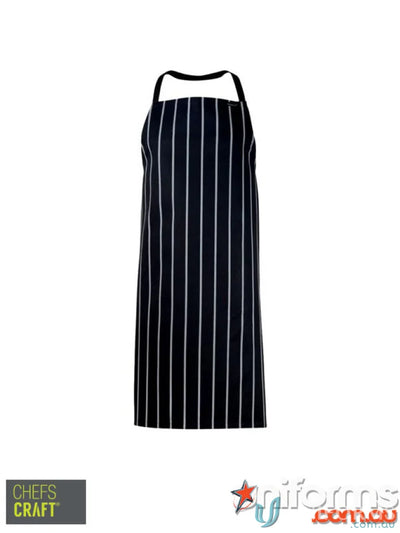 WorkCraft CA005 Full Bib Cafe Stripe Apron in Black/White