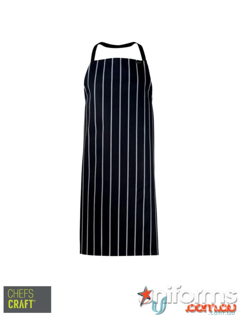 WorkCraft CA005 Full Bib Cafe Stripe Apron in Black/White