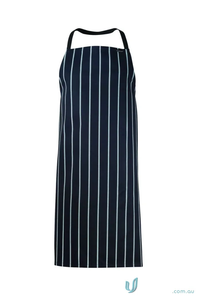 WorkCraft CA005 Full Bib Cafe Stripe Apron in Navy/White front product image