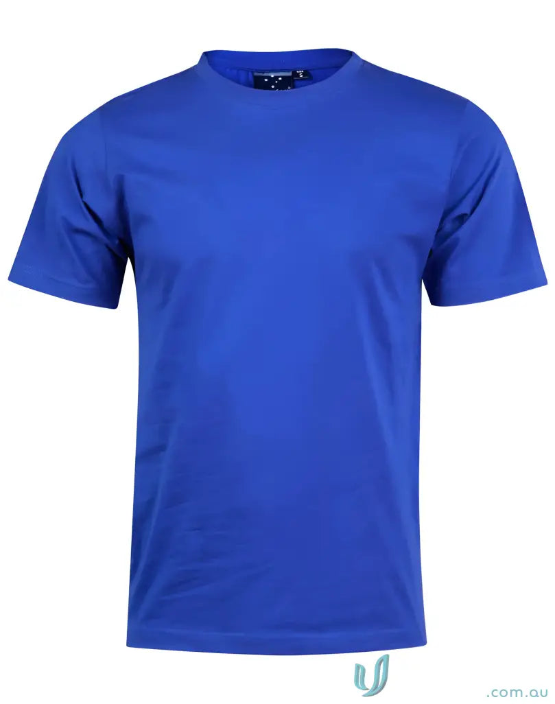 Blue crew-neck t-shirt made of combed cotton, perfect for uniforms and workwear