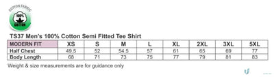 T-shirt size chart for Full Colour Print Ladies Semi Fit Tee made of combed cotton
