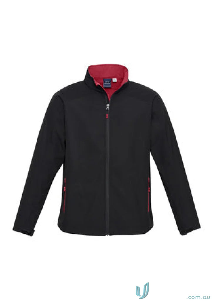 Geneva Jacket Black softshell with red lining, perfect for biz tech style J307M