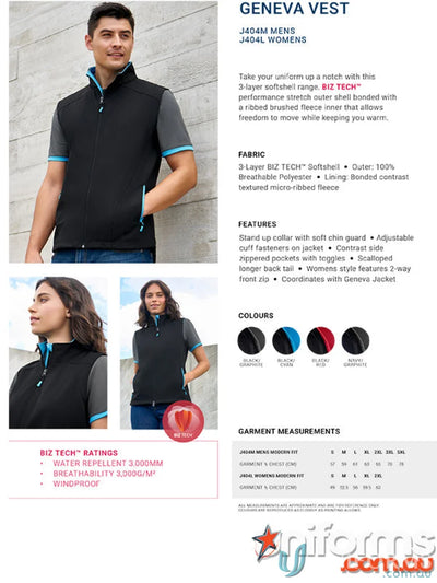 Geneva Softshell Vest info from J404M Collection Mens Biz Collection Mens