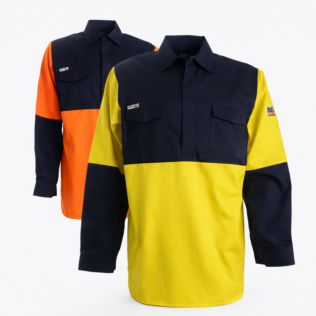 GLOFLASH Welders LS Shirt in navy blue, yellow with orange variant for maximum visibility