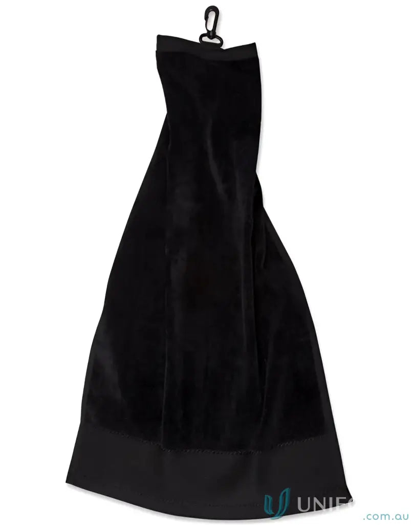 Black golf towel with clip, yarn dyed cotton for a luxurious feel on the course