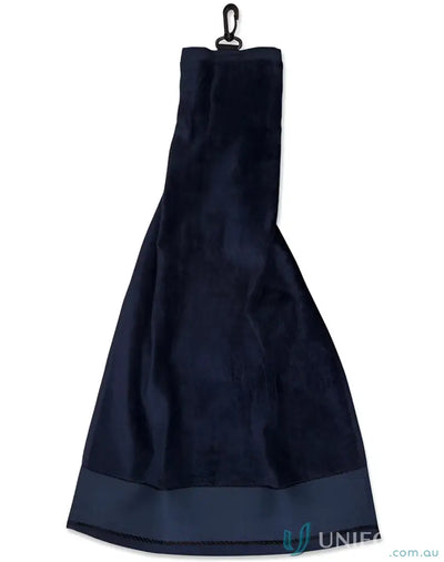 Navy blue golf towel with clip, yarn dyed cotton for a luxurious feel