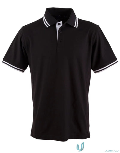 Grace Polo black polo shirt with white trim made from Truedry Pique Short fabric
