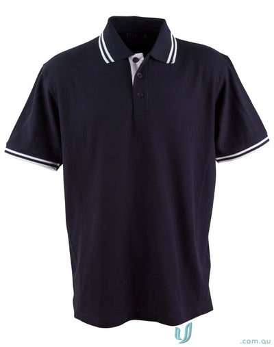Navy polo shirt with white trim from Grace Polo, made with Truedry Pique Short Sleeve Polo PS65
