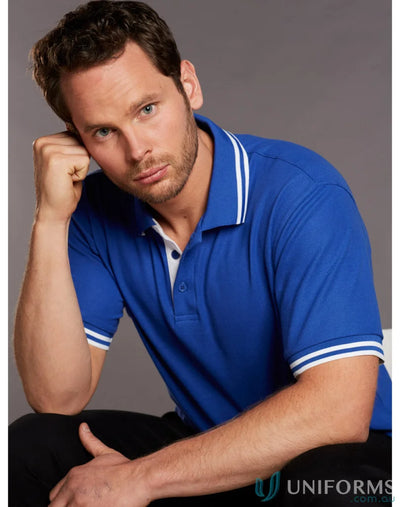 Blue Grace Polo shirt with white trim made from Truedry Pique Short sleeve polo PS65