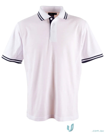 White Grace Polo with Navy Trim, Truedry Pique Short Sleeve Polo PS65 style
