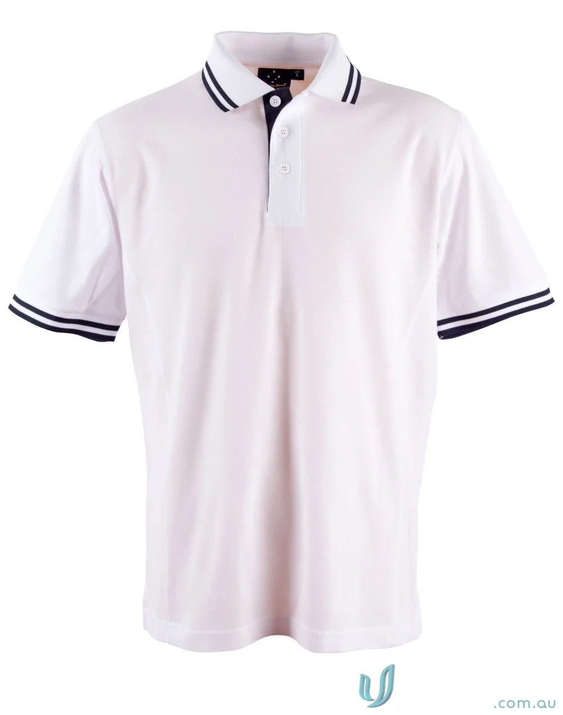 White Grace Polo with Navy Trim, Truedry Pique Short Sleeve Polo PS65 style
