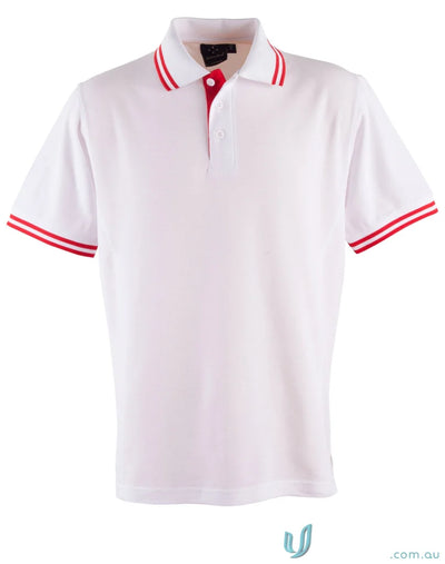White Grace Polo with red trim, truedry pique short sleeve polo PS65 style