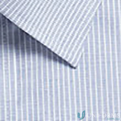 Blue and white striped square textured long sleeve shirt with easy iron finish