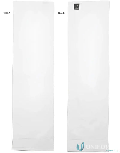 Two white terry towelling gym fitness towel fabric panels with velour finish
