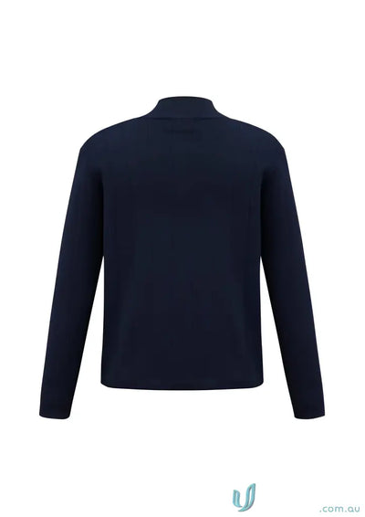Navy blue zip merino rich pullover in premium fabric, long-sleeved collared shirt style
