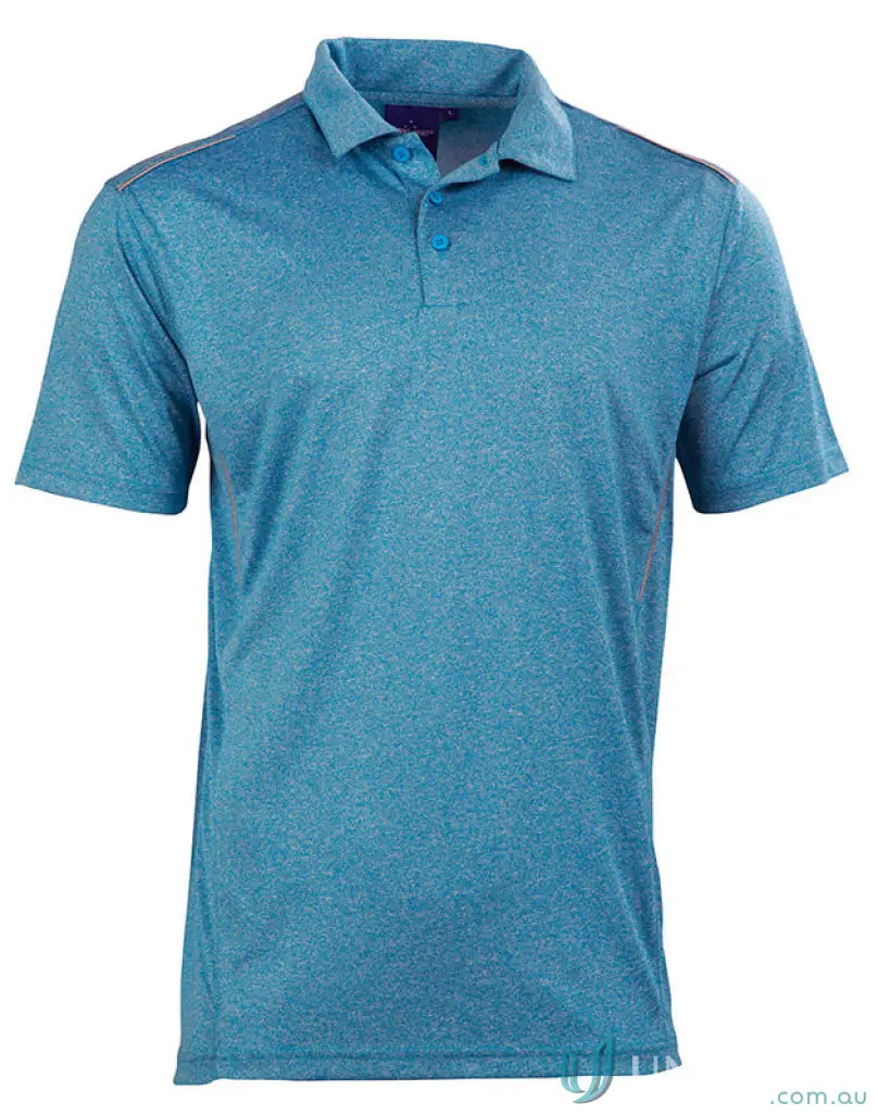 Blue short-sleeve polo shirt from Harland Polo made with rapid cool cationic fabric