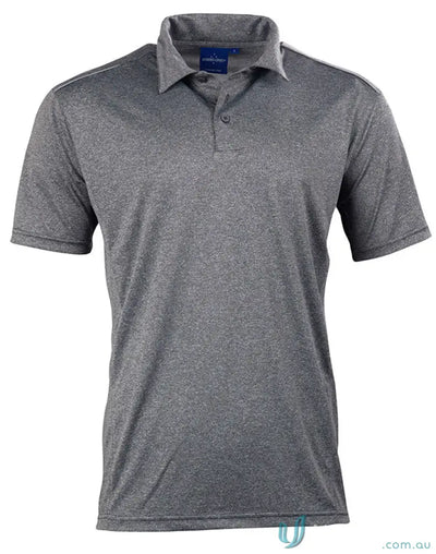 Gray short sleeve polo shirt from Harland Polo made with rapid cool cationic fabric