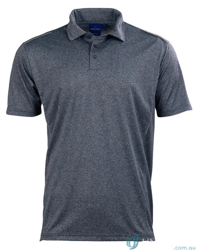Gray short-sleeve polo shirt from Harland Polo, made with rapid cool cationic fabric