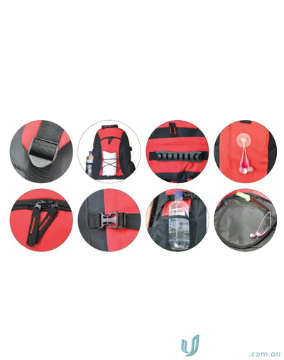 Red and black Heart Foundation EMB Backpack with easy access straps and multiple compartments