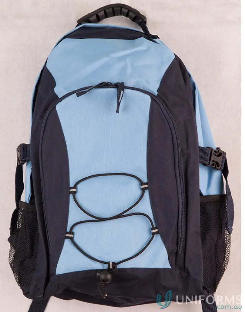 Heart Foundation EMB Backpack with two-tone blue and black design, easy access straps