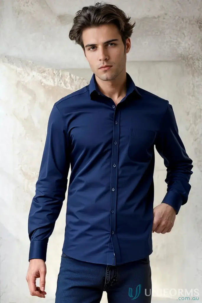 Slim-fit navy blue Heart Foundation Men’s LS Shirt from Biz Collection Monaco