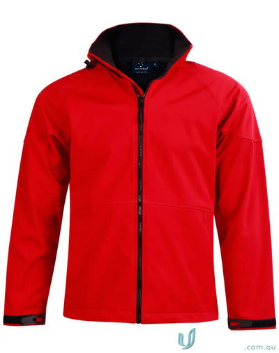 Red Heart Foundation EMBx2 men’s softshell jacket with black zipper and collar, jk33 aspen style