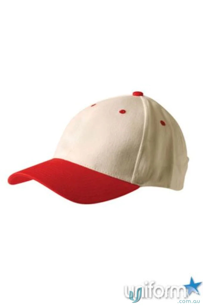 Heavy brushed cream baseball cap with red brim for workwear uniforms