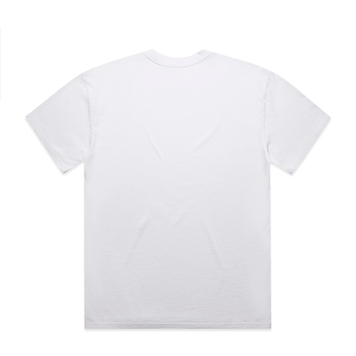 White t-shirt with a small logo on the back.