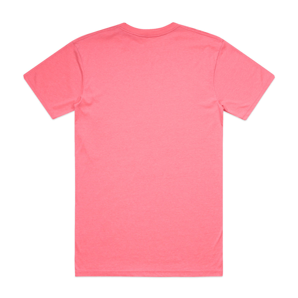 Neon pink t-shirt with short sleeves and a crew neck.