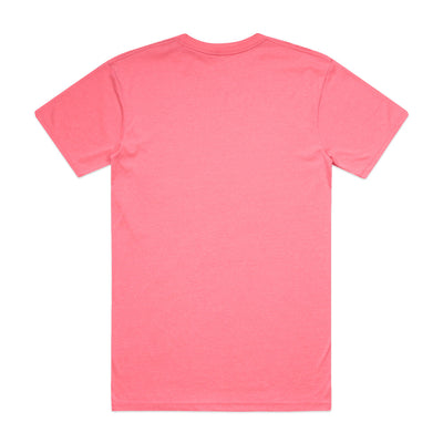 Neon pink t-shirt with short sleeves and a crew neck.