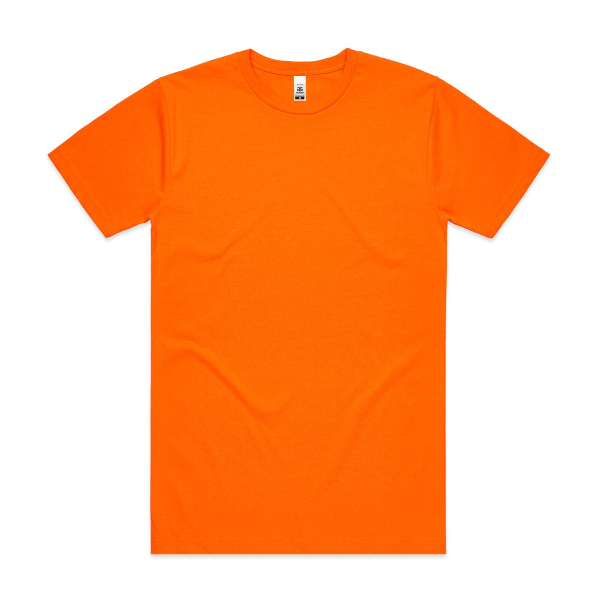 Orange t-shirt with short sleeves and crew neck.