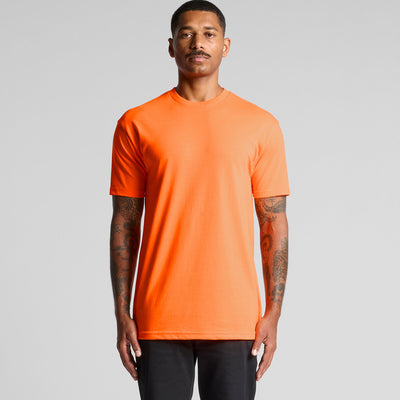 Orange athletic t-shirt with short sleeves and ribbed neckline, made of stretchy fabric.