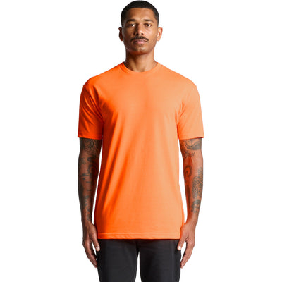 Neon orange t-shirt with short sleeves and crew neck, likely made of cotton or polyester blend.