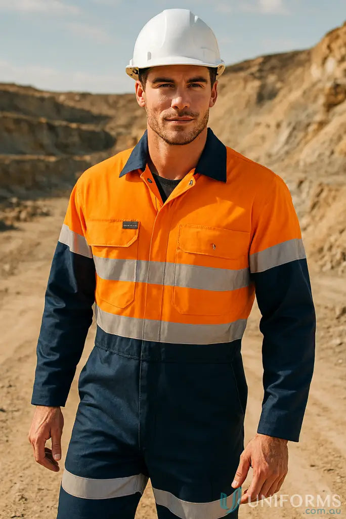 WorkCraft WC6093 HI VIS Coverall CSR Tape in Fluoro Orange/Navy front product image