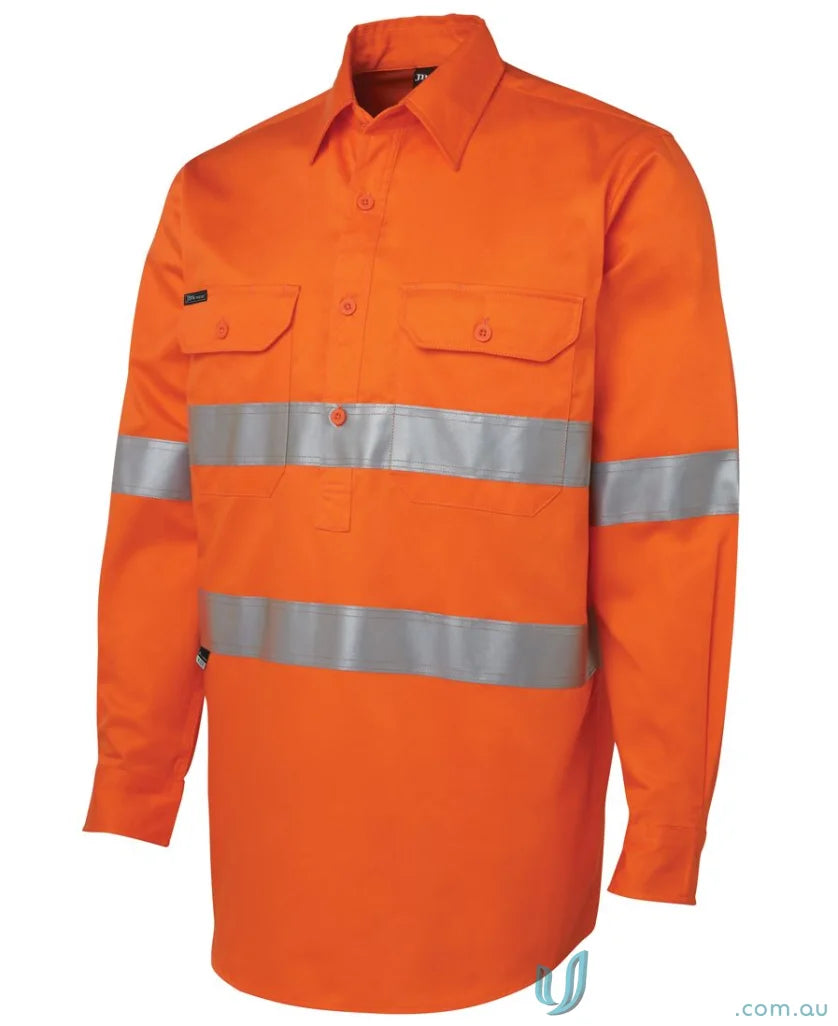 Orange Hi Vis work shirt with reflective stripes and front pockets in breathable fabric