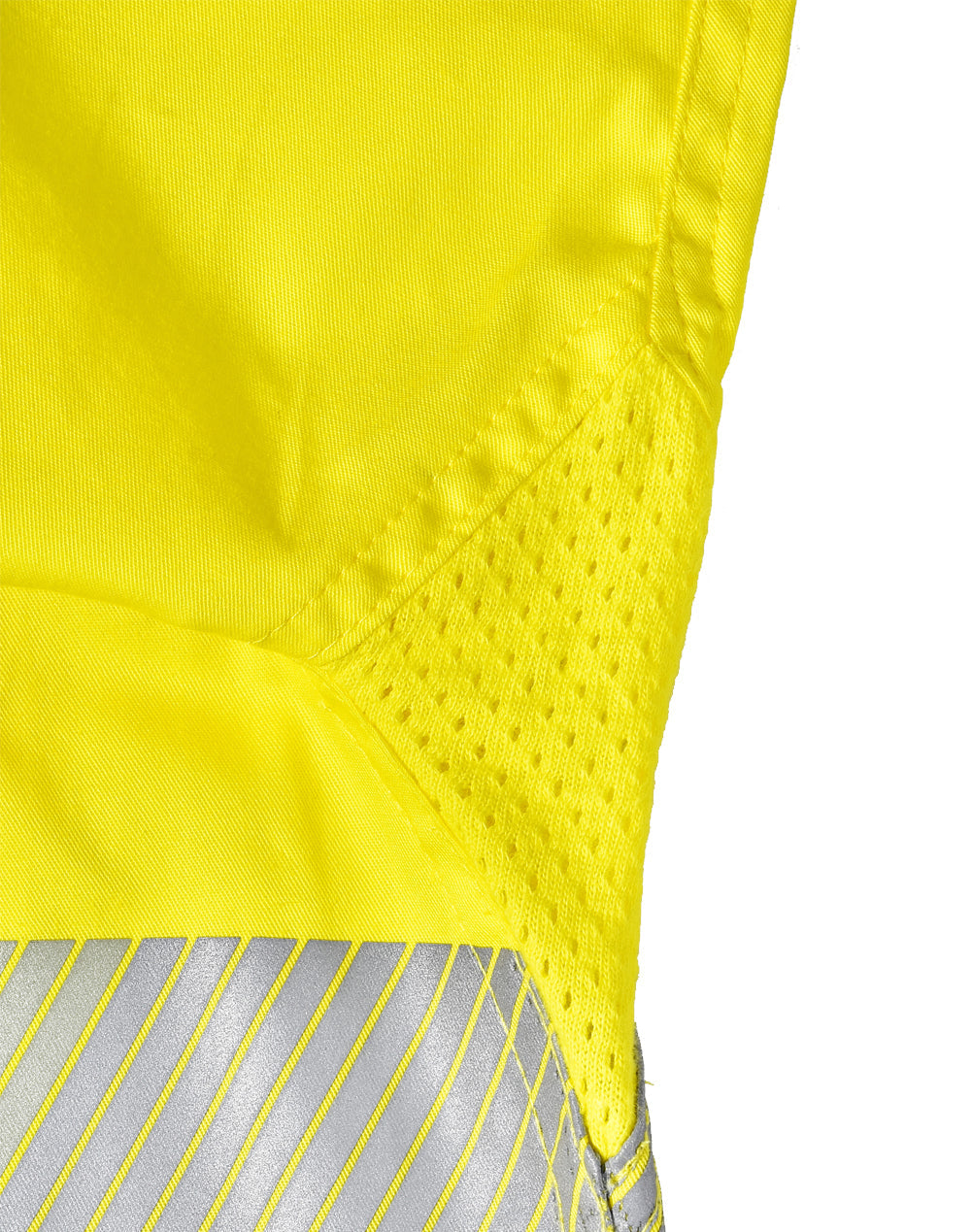 Bright yellow hi-vis work pants with Cool-Breeze mesh and sw83 segmented tape