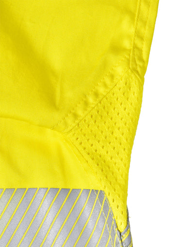 Bright yellow hi-vis work pants with Cool-Breeze mesh and sw83 segmented tape