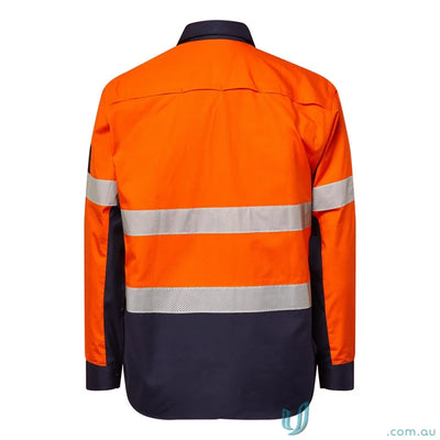 WorkCraft WS6068 Hi Vis Ripstop Shirt Tape L/S in Navy/Orange