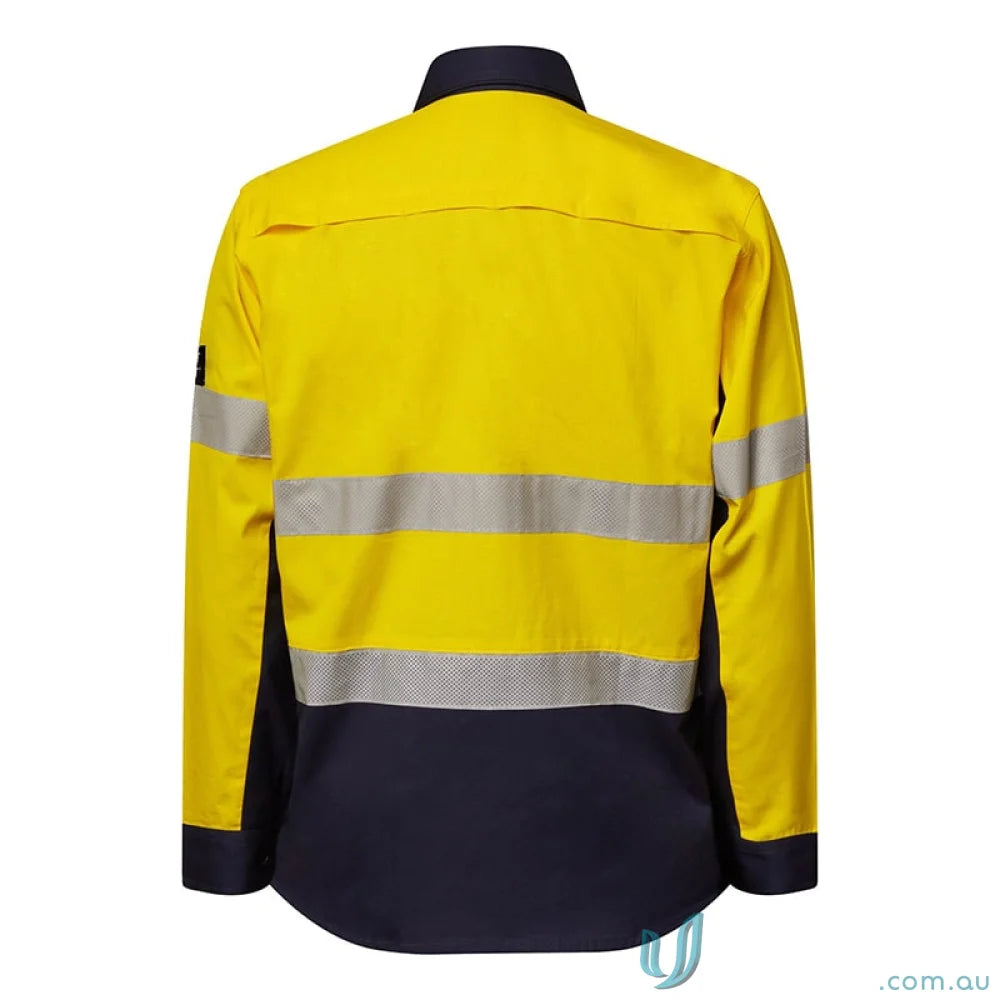 WorkCraft WS6068 Hi Vis Ripstop Shirt Tape L/S in Navy/Orange