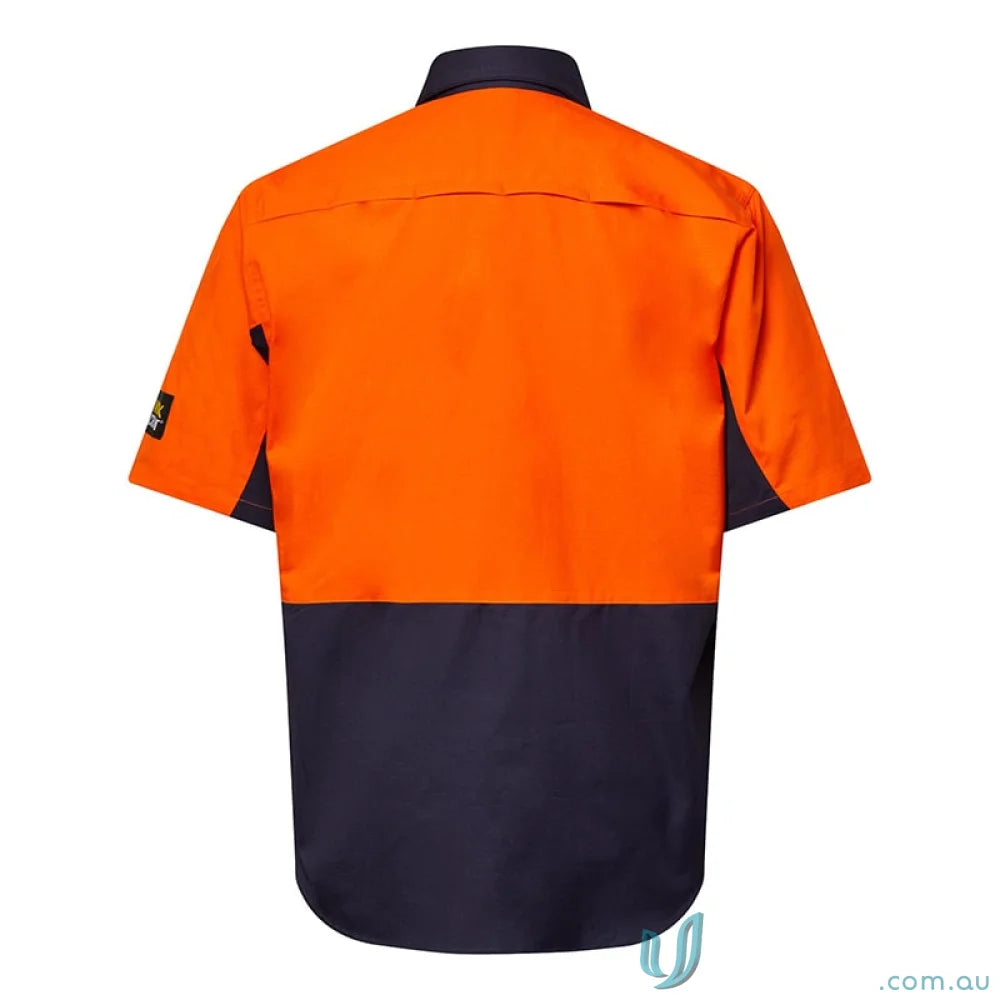 WorkCraft WS6067 Hi Vis Vented Ripstop Shirt- S/S in Navy/Orange