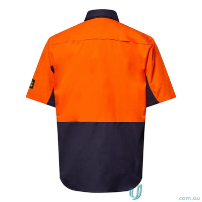 WorkCraft WS6067 Hi Vis Vented Ripstop Shirt- S/S in Navy/Orange