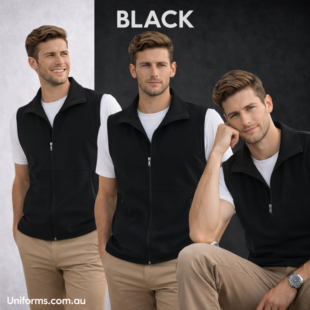 Jk25 mens softshell hitech vest black zip-front with collar pockets