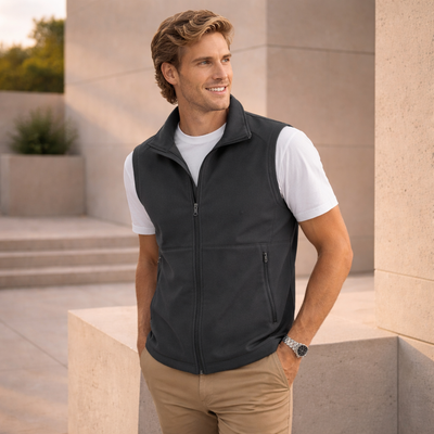 Jk25 mens softshell hi-tech vest dark gray zip-up fleece front view