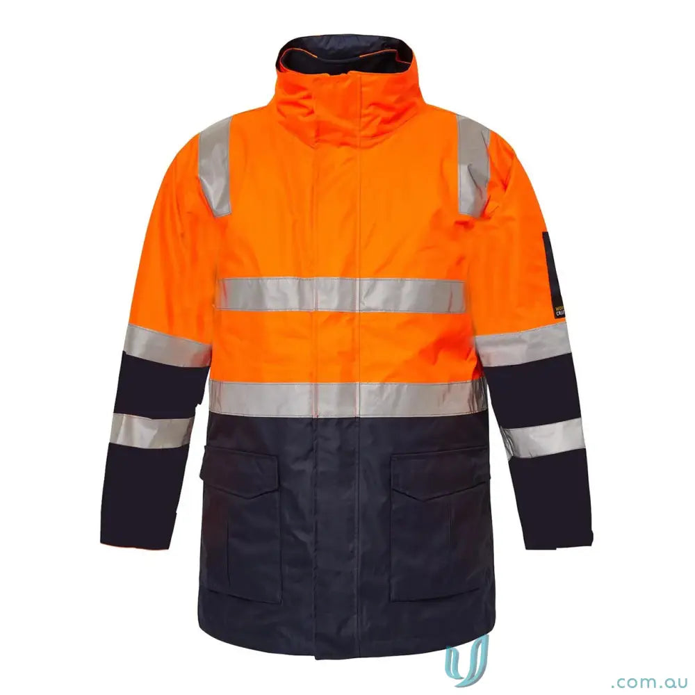 Orange and navy HiVis 6-in-1 Reflective Workwear Jacket with reflective tape for winter safety