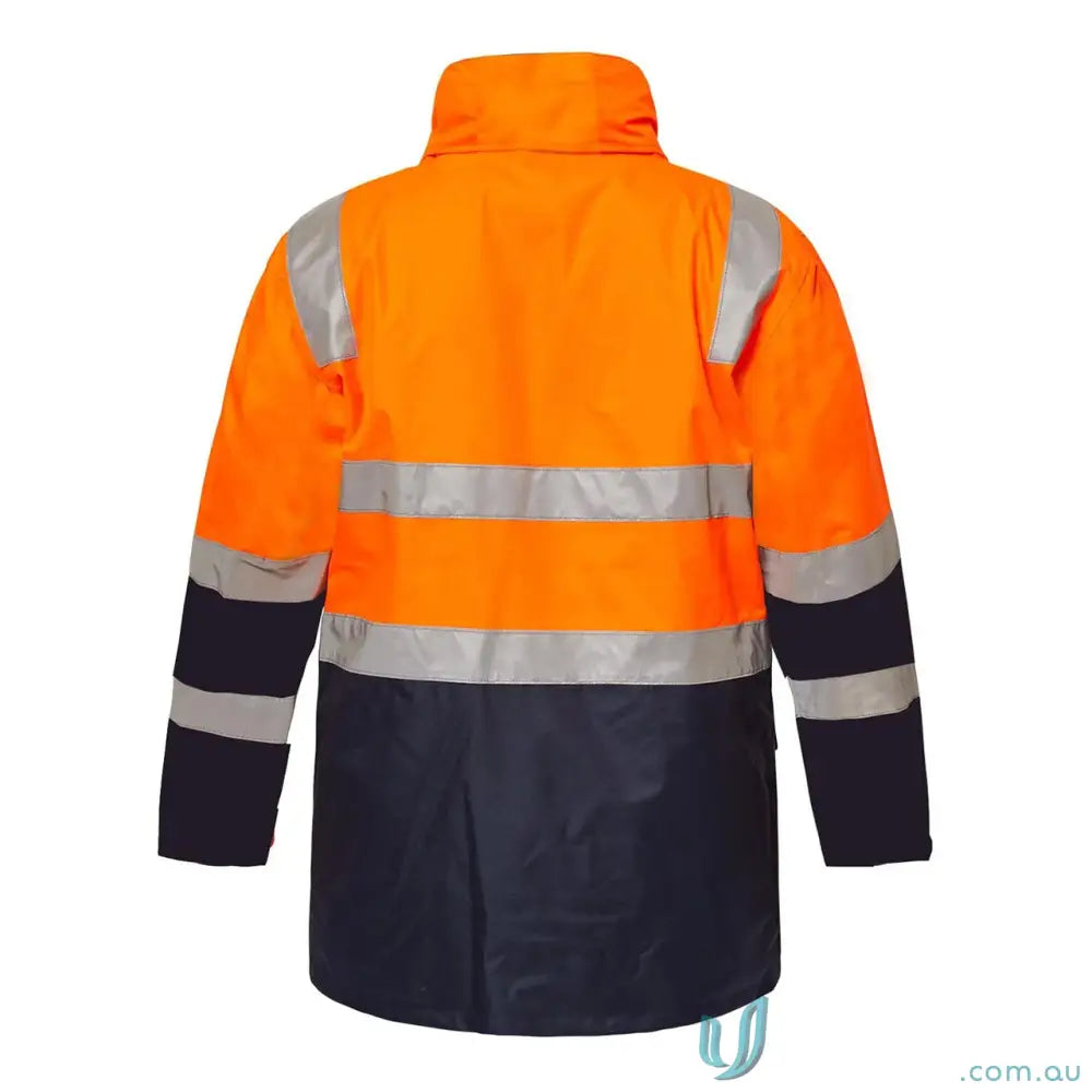 Orange and navy HiVis 6-in-1 workwear jacket with reflective tape for safety