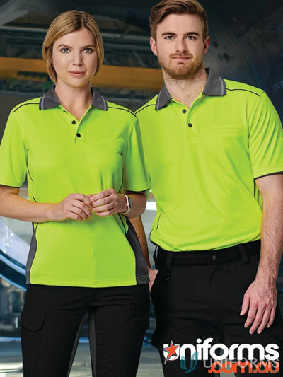 Matching hi-vis bamboo charcoal vented polos perfect for work or outdoor activities