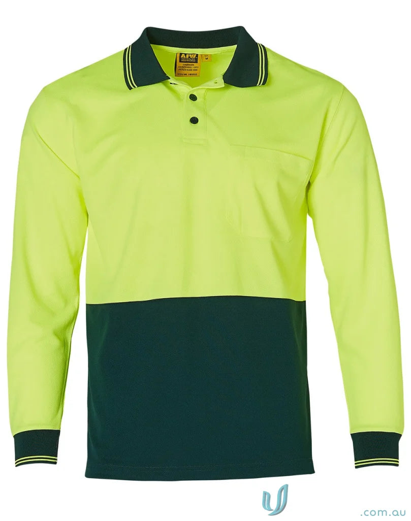 Two-tone long-sleeve polo shirt from HiVis CoolDry Safety SW05TD high visibility collection