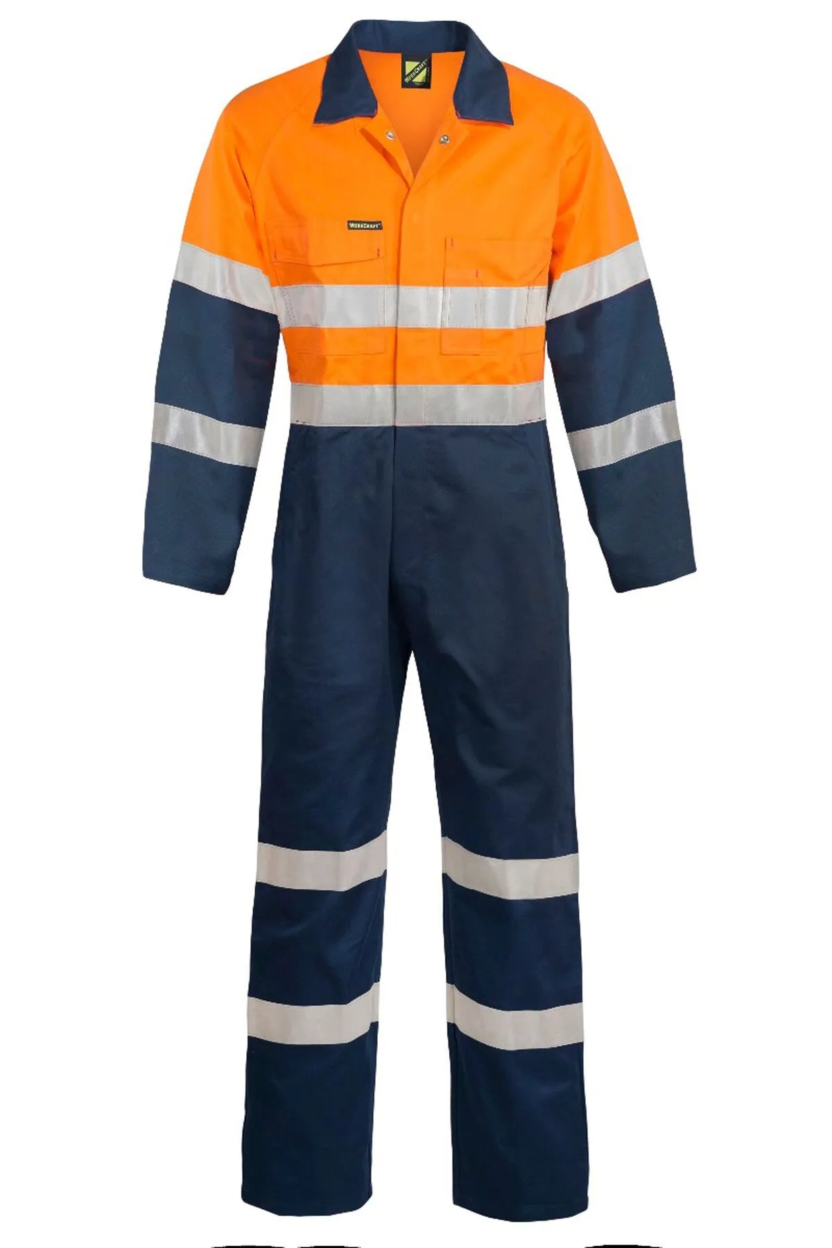HiVis coveralls with reflective tape in orange navy workwear uniforms