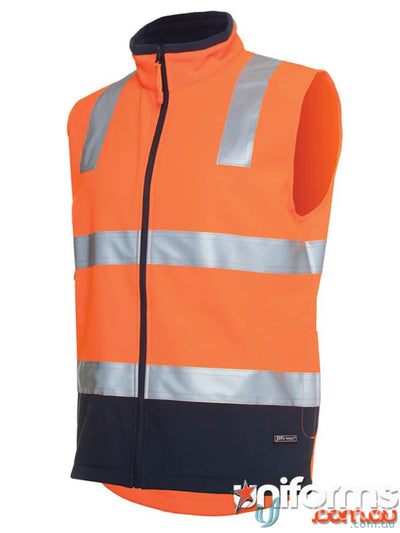 Orange and navy HiVis layer softshell vest with reflective stripes and full zipper